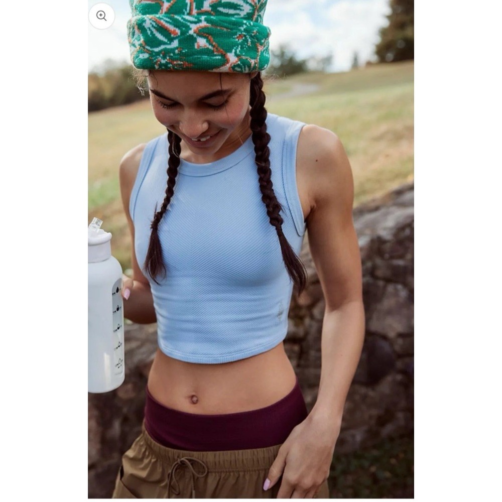 Free People Light Blue Ribbed Crop Tank Top